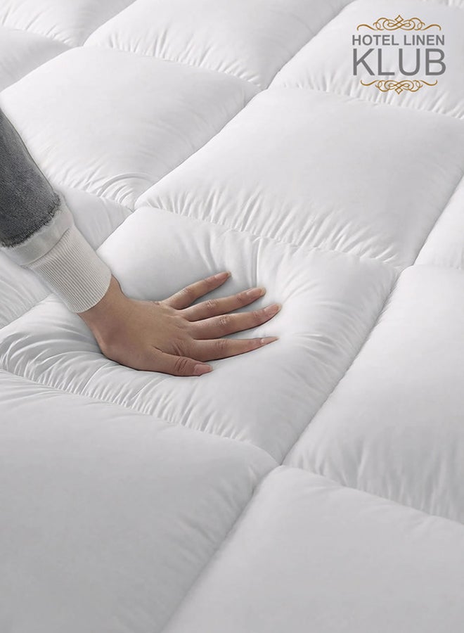 Hotel Linen Klub Queen Mattress Topper- 160x200+5cm -600GSM Extra Thick and Soft Fibersheet, Supersoft Brushed Fabric with 4-Side Elastic Bands for Secure Fit - Image 4